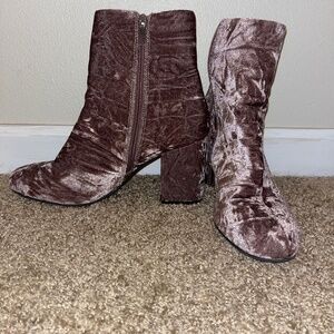Pink crushed velvet booties